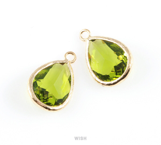 Dark Apple Teardrop Glass Charm in Rhodium, Framed Drop Glass Gem / GDARH-005-P