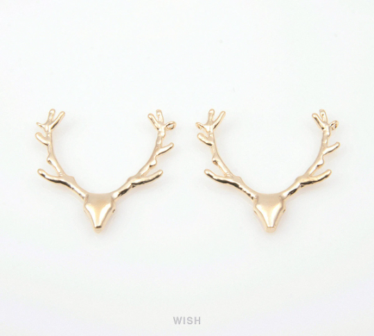 Reindeer Antler Pendants in Matte Rose Gold, Antler Charm / MMRG-178-P