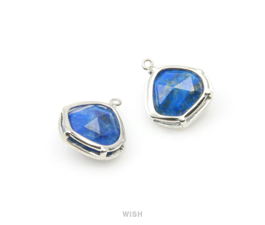 Lapis Lazuli Faceted Gemstone Charm in Gold, Framed Pear Gemstone Pendant / SLLG-084-P