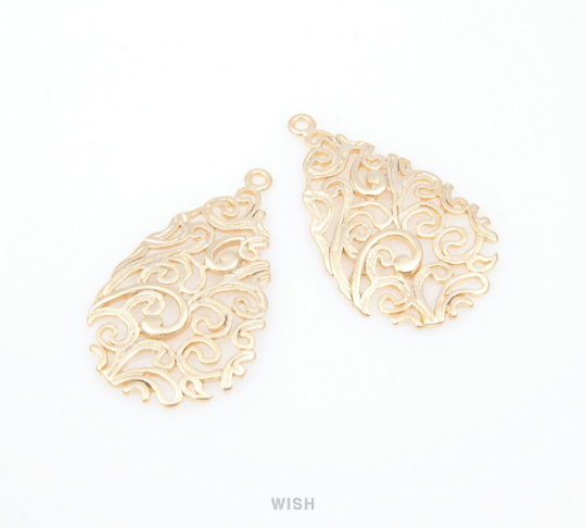 Paisley Teardrop Pendants in Matte Rhodium, Teardrop Charms / Paisley Teardrop Pendants in Matte Rhodium, Teardrop Charms /