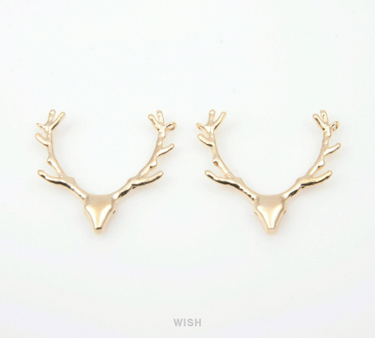 Reindeer Antler Pendants in Matte Rhodium, Antler Charm / MMRH-178-P