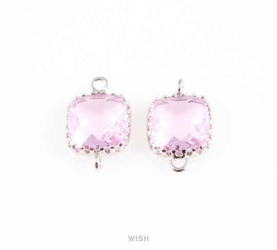 Light Amethyst Faceted Glass Connector in Gold, Framed Square Connector / GLDG-007-P