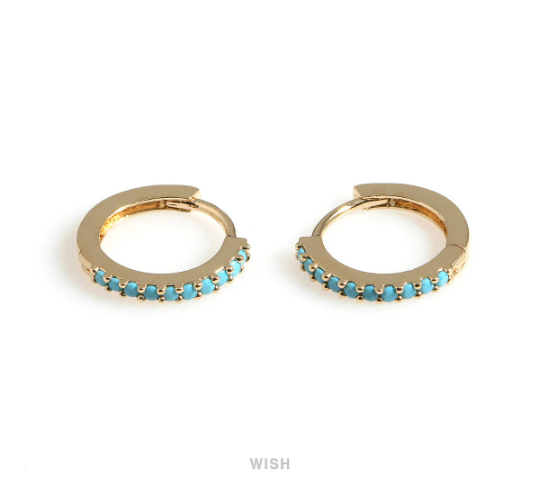 Turquoise Clip Hoop Earrings in Rose Gold, Turquoise Hoop Earrings / CRG-083-E2