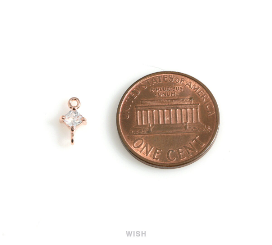 Diamond Shape Cubic Zirconia Connector in Rose Gold, Dainty CZ Charm / CRG-085-P
