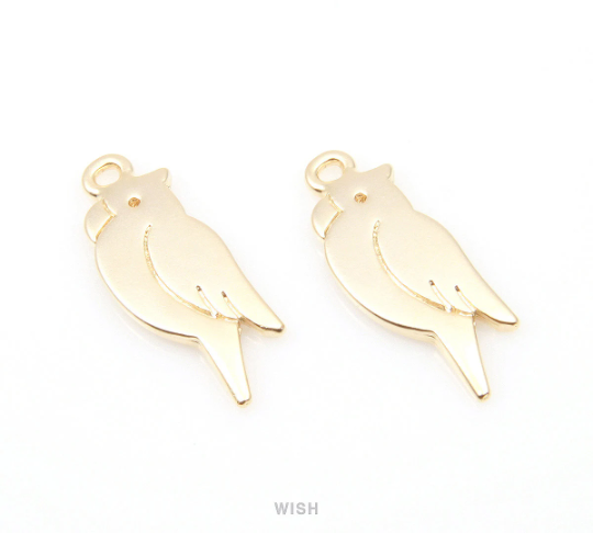 Parrot Pendants in Matte Rhodium, Bird Charms / MMRH-021-P