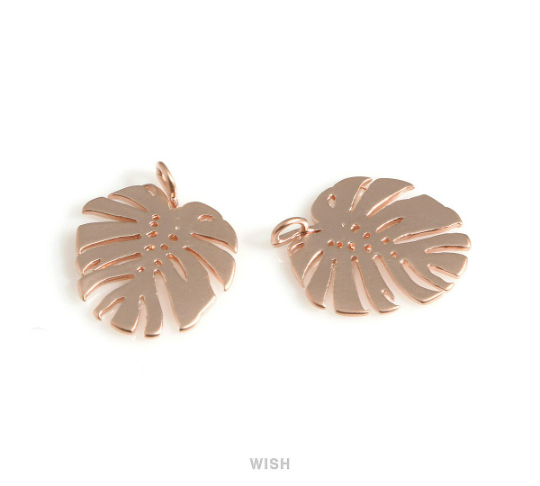 Monstera Pendants in Matte Rose Gold, Monstera Leaf Charm/ MMRG-017-P