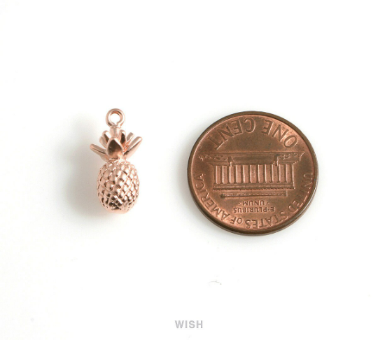 Pineapple Pendants in Matte Rose Gold, Solid Pineapple Charms/ MMRG-183-P