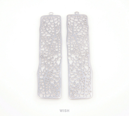 Mesh Bar Pendants in Matte Rhodium, Rectangle Net Charms / MMRH-054-P (Large)