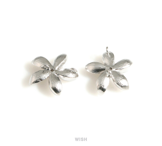 Wild Flower Charms with a Cubic Zirconia in Matte Rhodium, Silver Flower with a CZ Pendants / MMRH-708-P