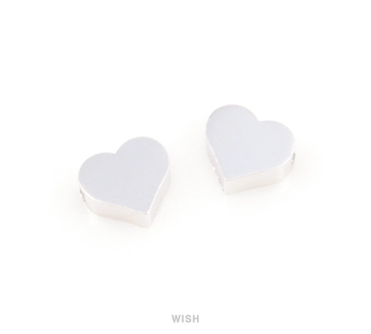 Small Heart Pendants in Rhodium, Heart Beads / MRH-039-B (8 pcs)