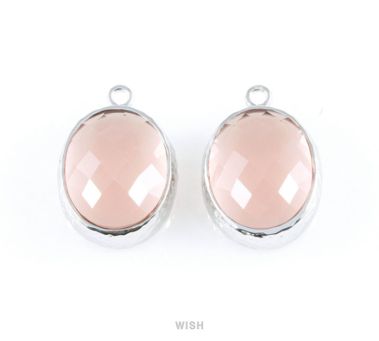 Peach Faceted Glass Charms in Gold, Framed Oval Pendant / GPCG-009-P