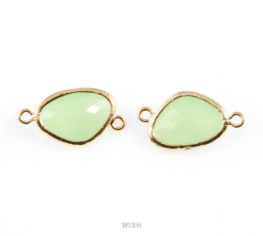 Light Mint Triangle Glass Connector in Rhodium, Framed Triangle Connector / GLMRH-031-P