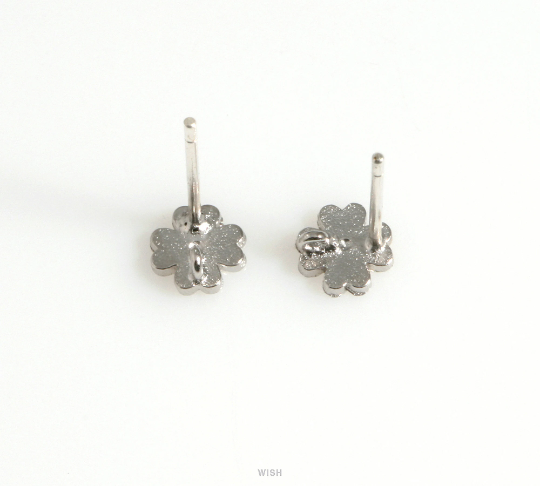 Clover Stud Earrings in Matte Rhodium, Four leaf Clover Earrings / MMRH-622-E