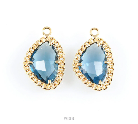 Montana Blue Triangle Shape Pendants in Rhodium, Framed Triangle Charms / GMBRH-034-P