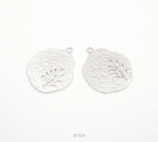 Tree in Pear Pendants in Matte Rhodium, Oak in Pear Charms / MMRH-083-P (Medium)
