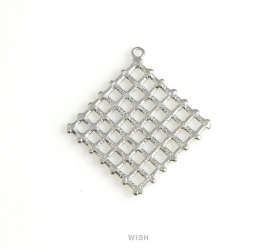 Diamond Pattern in Matte Rhodium, Diamond Shaped Charm /MMRH-595-P