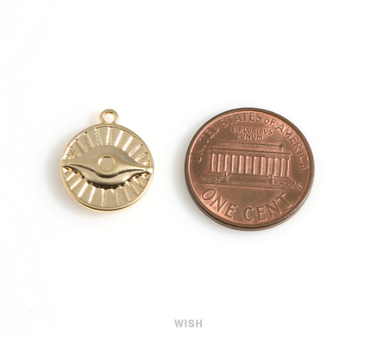 Evil Eye Disc in Matte Gold, Evil Eye Coin Charm / MMG-520-P