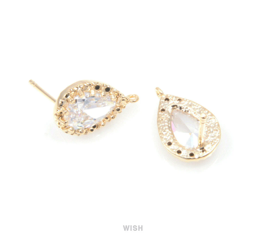 Teardrop Cubic Stud Earrings in Gold, Teardrop Cubic Zirconia / CG-032-E