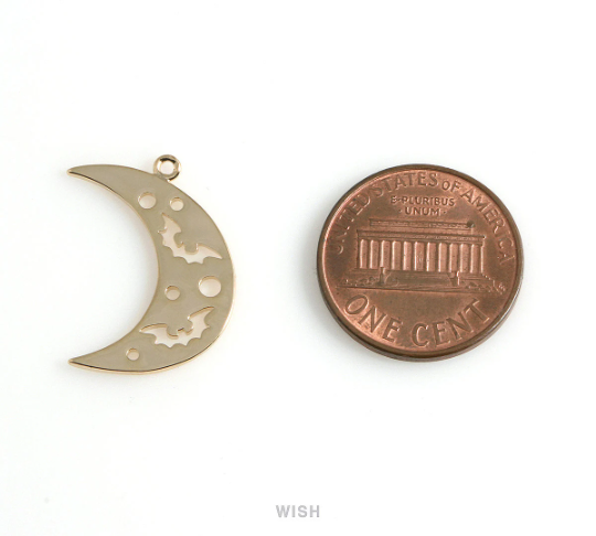 Bats in Crescent Pendant in Gold, Bats and Crescent Charm / MG-484-P