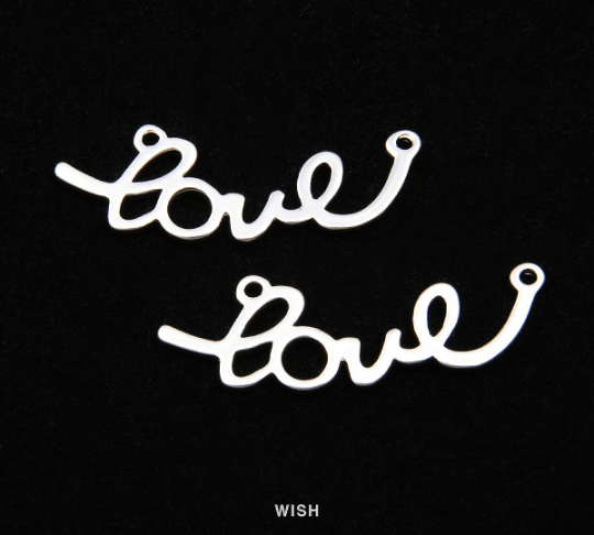 Love in Cursive Letter Pendants in Matte Gold, Cursive Script Charms / MMG-113-P