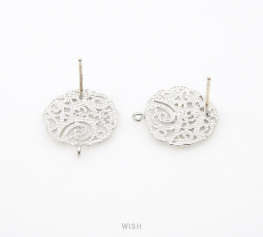 Paisley Stud Earrings in Matte Rhodium, Round Paisley Earrings