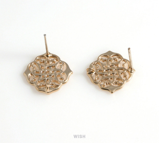 Unique Patterned Stud Earrings in Matt Gold, Oriental Patterned Ear Studs, Strip Woven Stud Earrings /  MMG-605-E