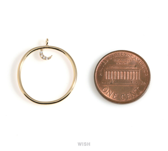 Cubic Crescent in Circle Pendants in Gold, CZ Crescent in Circle Charms / MG-603-P