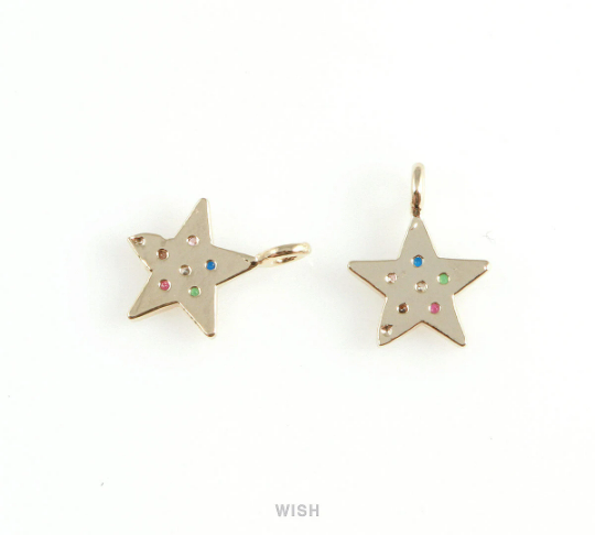 Gold Star with Birthstone Pendant, Multi Color Star Charm / MG-409-P