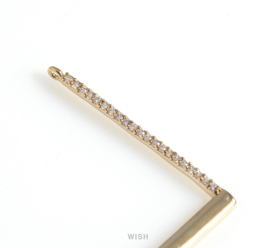 Chevron Charm with CZ in Gold, CZ V Shaped Charm / CG-080-P