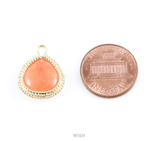 Rose Quartz Triangle Synthetic Stone Charms in Matte Gold, Framed Triangle Gems /  SRQMG-026-P