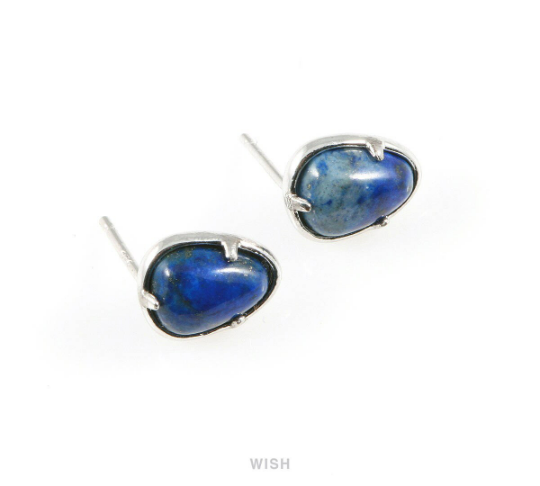 Lapis Lazuli Teardrop Stone Earrings in Gold, Gemstone Framed Ear Post /SLLG-068-E