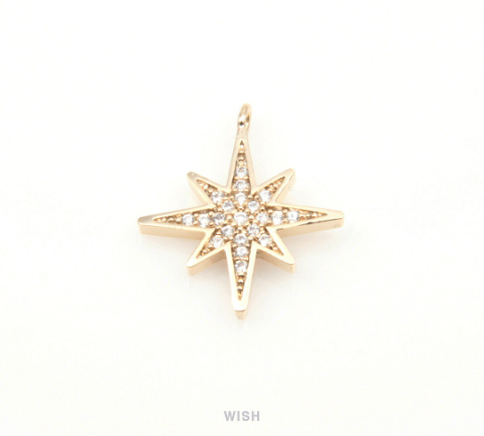 North Star Charm with CZ in Rhodium, CZ Polaris Pendant / CRH-043-P