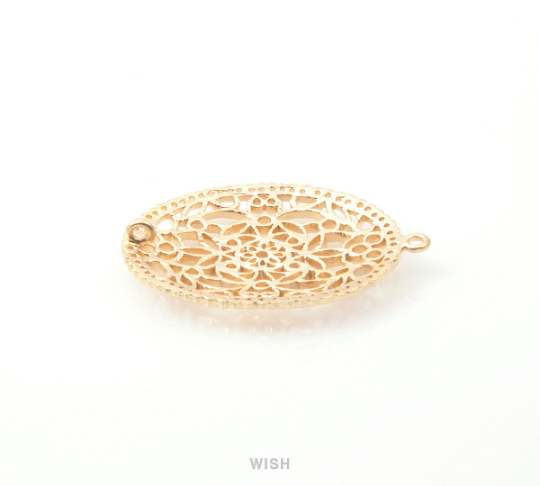 Oriental Floral Oval Pendant in Matte Gold, Oriental Floral Charm / MMG-201-P