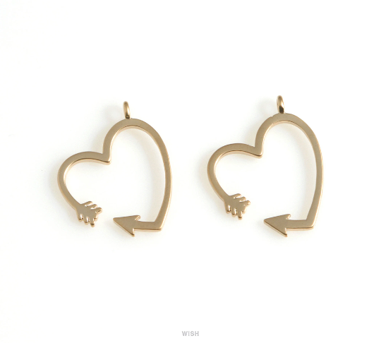 Heart Arrow Pendant in Matte Rhodium, Open Heart Charm / MMRH-626-P