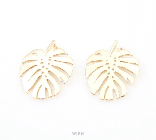 Monstera Leaf Pendants in Matte Rhodium, Monstera Leaf Charm / MMRH-017-P