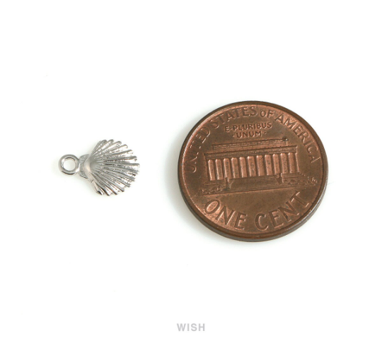 Dainty Shell Charms in Rhodium, Shell Pendants /  MRH-653-P