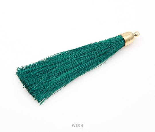 Dark Green Thread Tassel with Bell Cap in Gold / TDGG-003-T