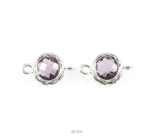 Amethyst faceted Glass Connector in Gold, Framed Round Glass Bead/ GTZG-015-P