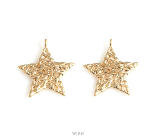 Mesh Star Pendants in Matte Gold, Large Star Charm / MMG-703-P
