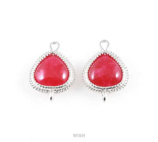 Ruby Triangle Gemstone Charms in Matte Gold, Framed Triangle Connectors / SRBMG-027-C
