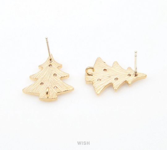 Christmas Tree with 4 Cubic Zirconia Stud Earrings in Matte Gold / MMG-252-E