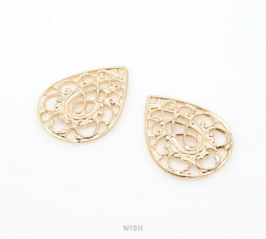 Paisley Drop Pendant in Matte Rhodium, Paisley Teardrop Charm / MMRH-308-P