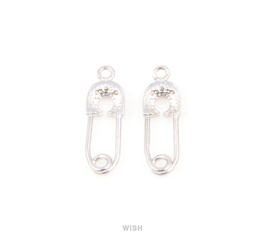 Safety Pin in Rhodium with 3 Cubic Zirconia, Safety Pin Charms / MRH-084-P