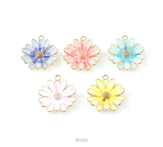 Yellow Daisy Pendants in Gold, Daisy Charm /MYWG-424-P