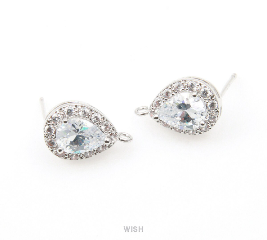 Teardrop Cubic Ear Post in Gold, 12 Sub Cubic Zirconia / CG-003-E