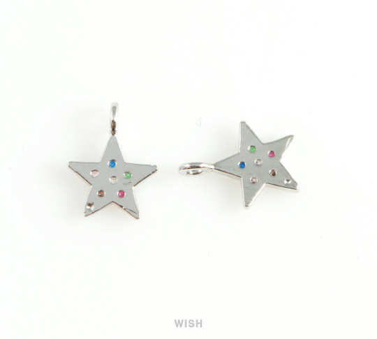 Silver Star with Birthstone Pendant, Multi Color Star Charm  / MRH-409-P