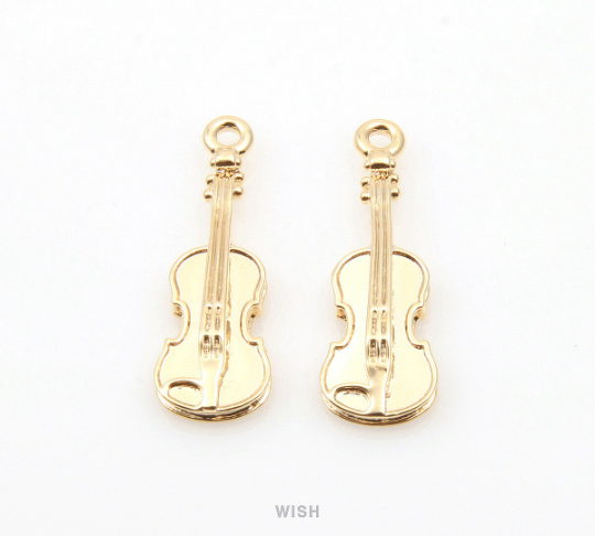 Violin Pendants in Rhodium, Musical Instrument Charms / MRH-325-P