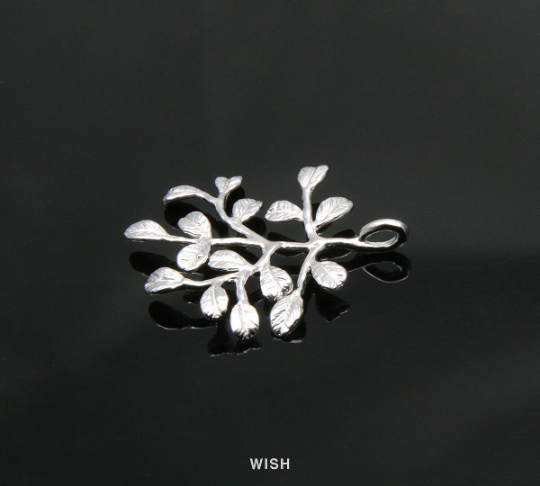 Leaves and Branch Pendant in Matte Rhodium, Tree Charm / MMRH-258-P