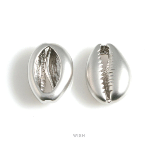 Seashell Pendants in Matte Rhodium, Cowry Shell Charm / MMRH-567-P