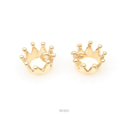 Crown Pendant in Matte Rhodium, Dainty Crown Charm / MMRH-312-P (4pcs)